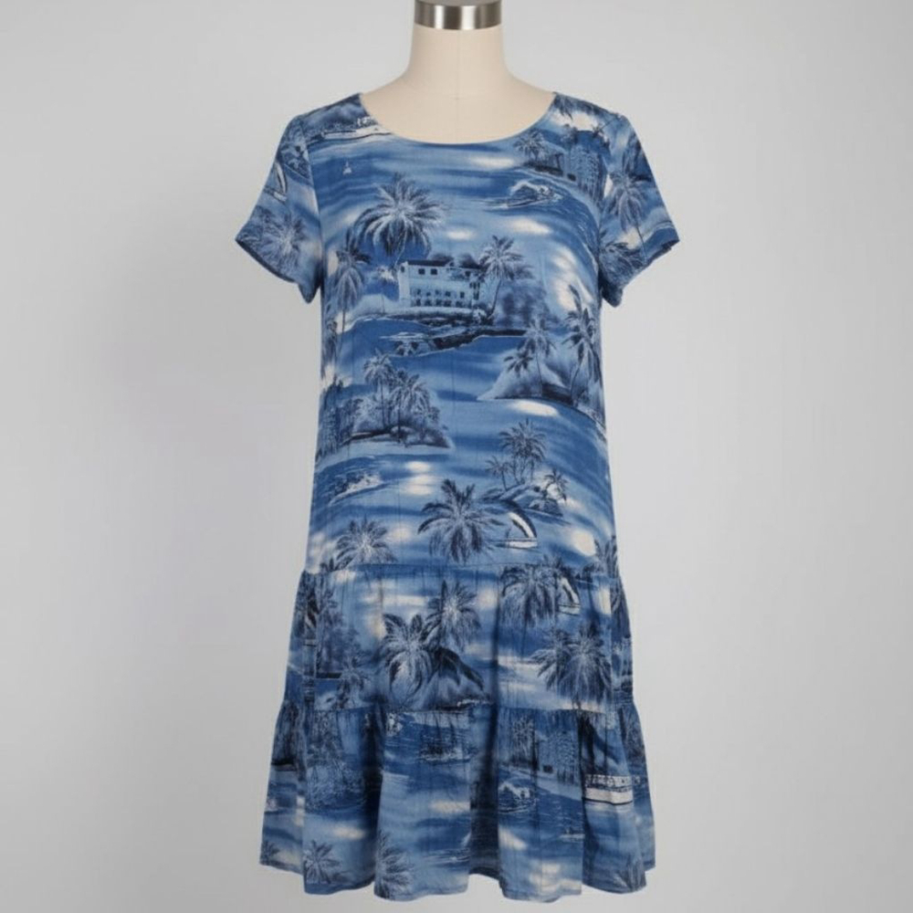 Women's Jacqueline Studio Blue & White Tropical Mini Dress M